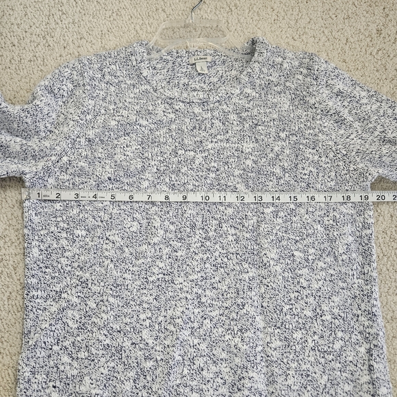 LL Bean Sweater Womens L White Blue Speckled Crew Neck Pullover Cotton Classic - Picture 4 of 8